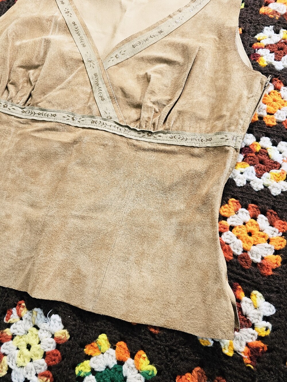 Y2K Genuine Suede Leather 70s Inspired Danier Top Size 14 Boho Western - Picture 6 of 15